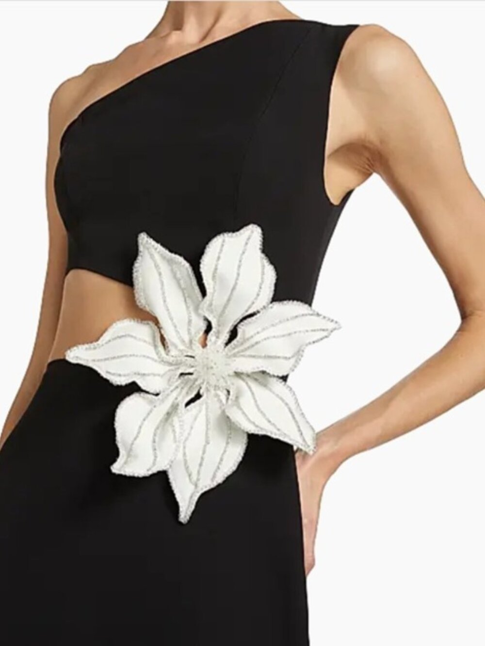 PatBo Women Flower Appliqué Cut-Out Midi Black Dress Sleeveless